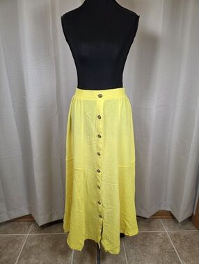 Vintage 90s Peter Popovitch Yellow Button Front Midi Skirt Boho